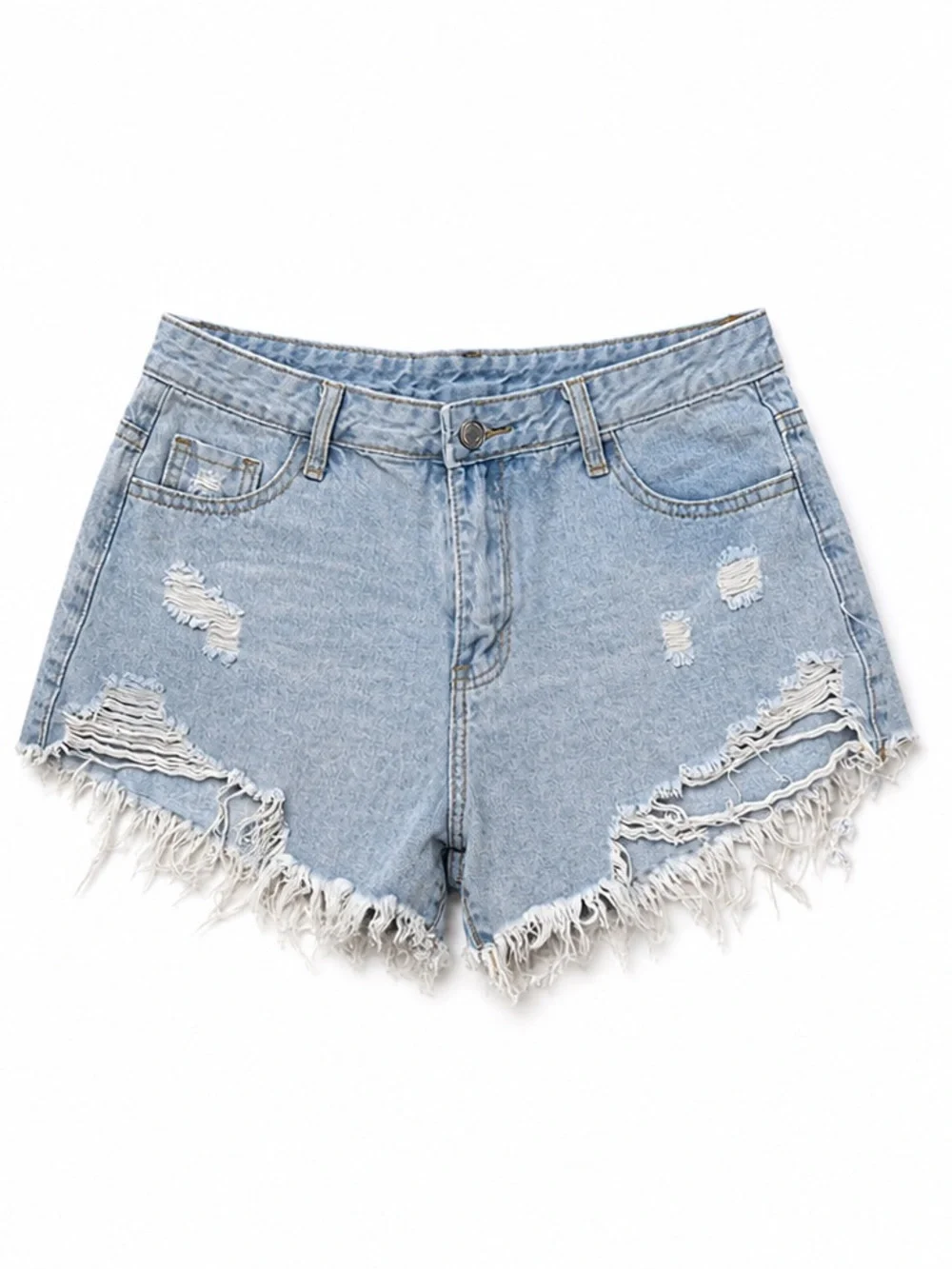 High-Rise Light Wash Denim Cut-Off Shorts - Blue